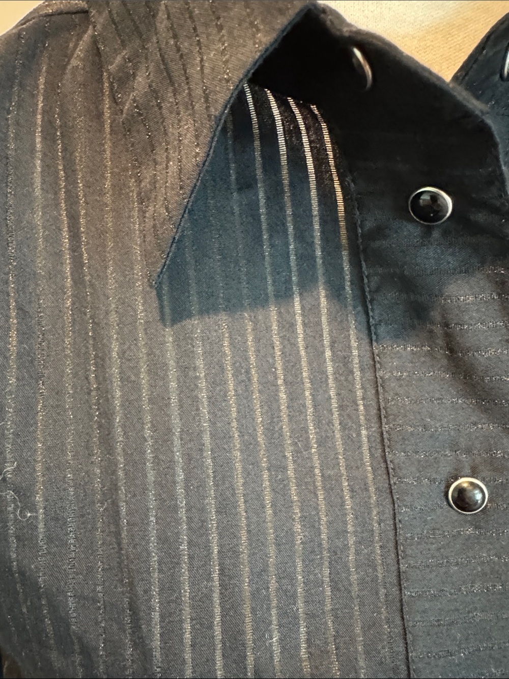 Simona Corsellini Navy Gold Metallic Pinstripe Snap Button Shirt Dress Tie 44 - Picture 6 of 14